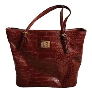 Anne Klein Burgandy Crocodile Texture Tote Bag